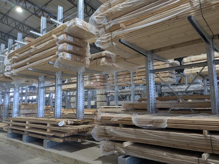 Cantilever racking in timber merchant warehouse