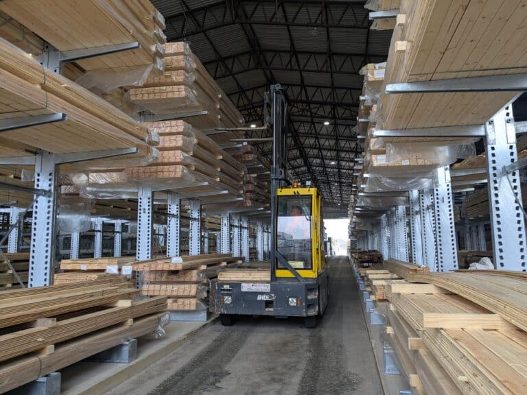 Forklift in timber yard