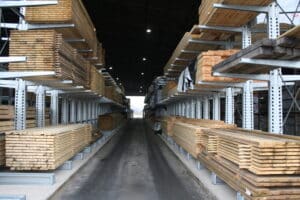 timber merchant warehouse with cantilever racking